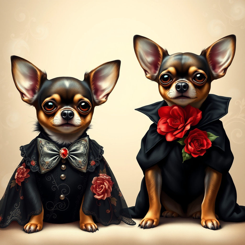 Chihuahuas in Elaborate Dress, Fantasy Art Style