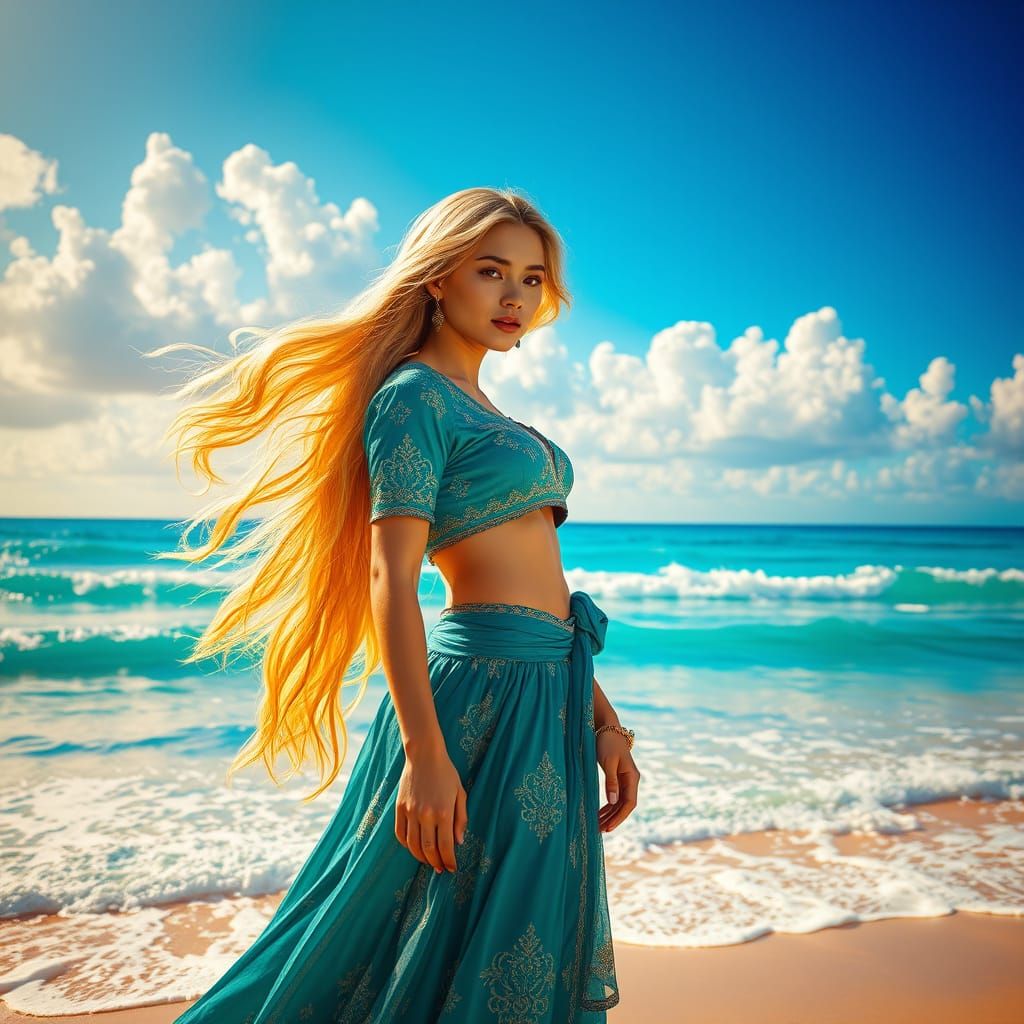 Ethereal Beach Goddess in Painterly Style