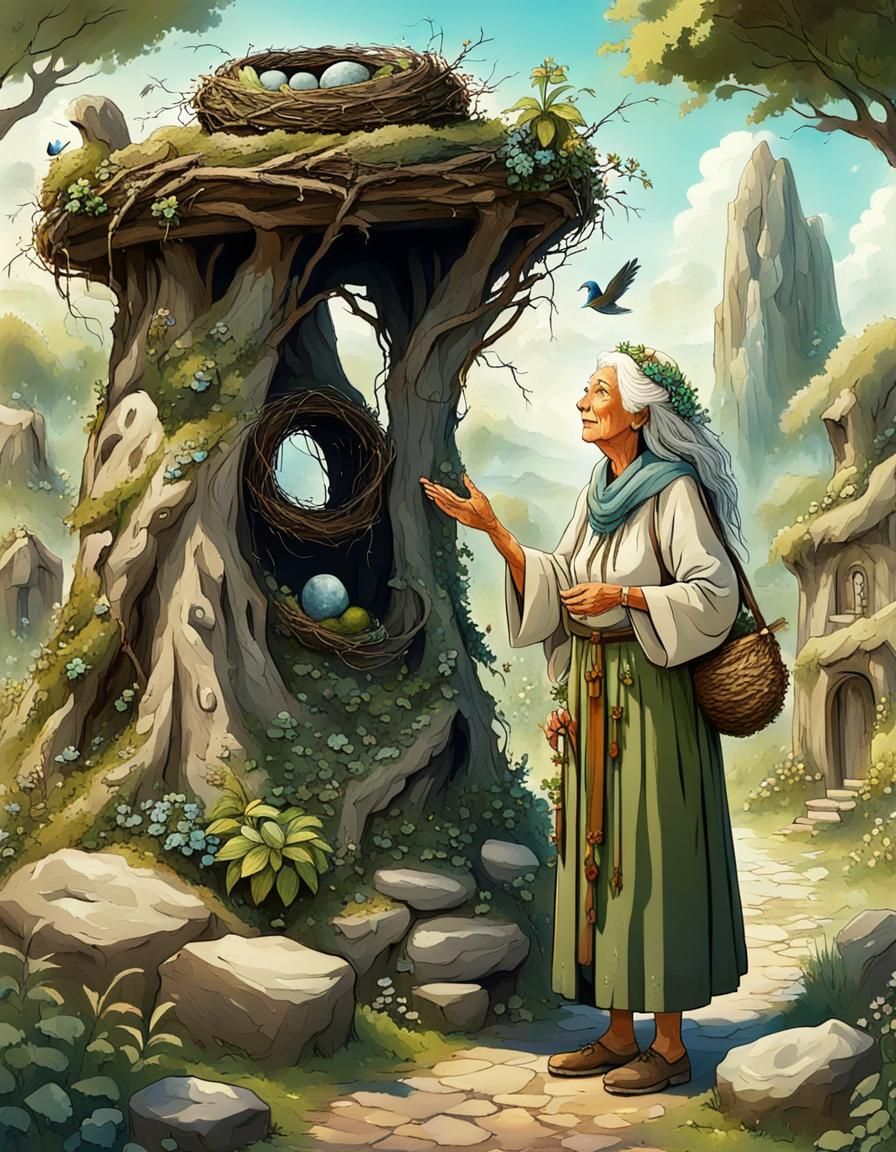 Anime Druid and Girl in Stone Circle