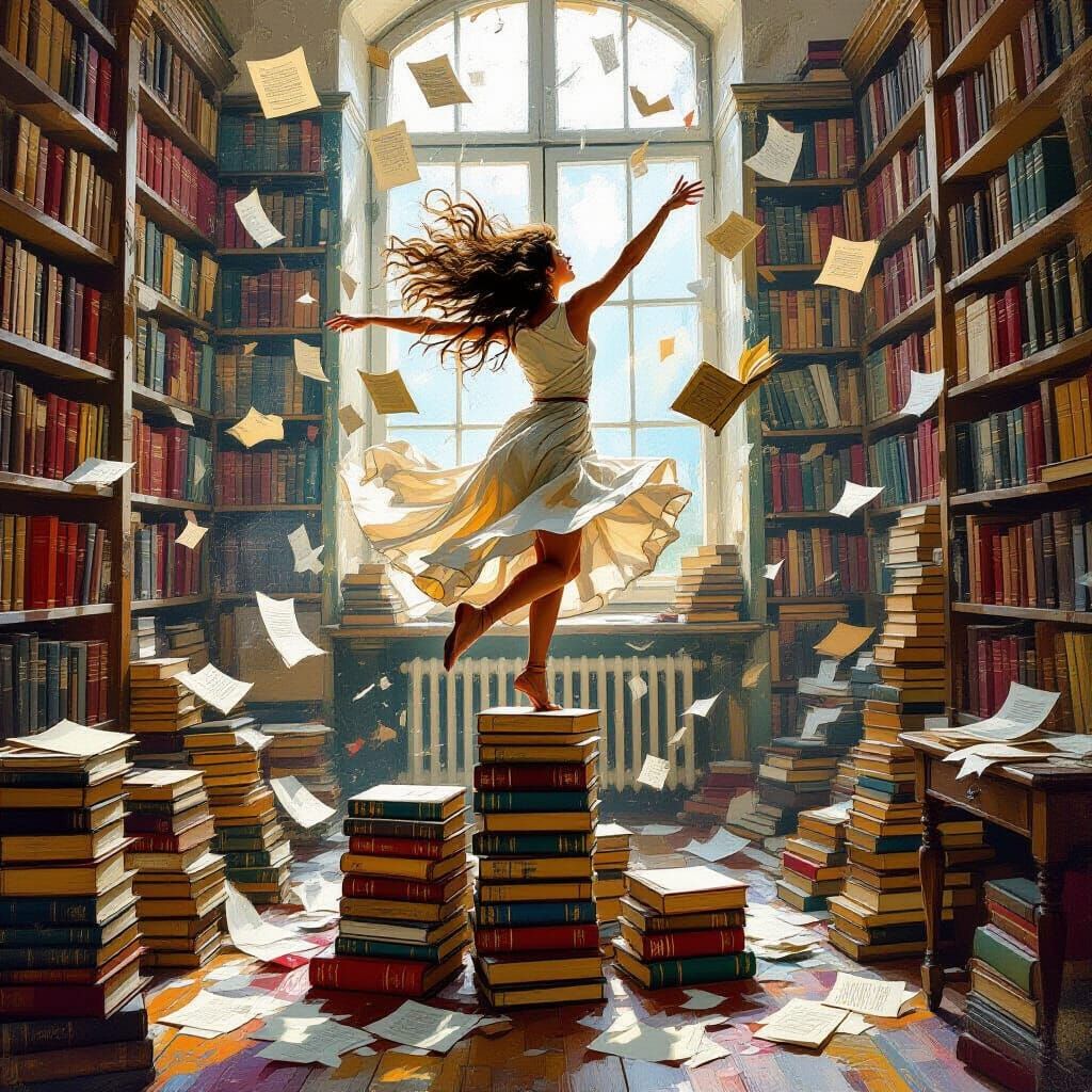 Dancer atop Books in Wild Study