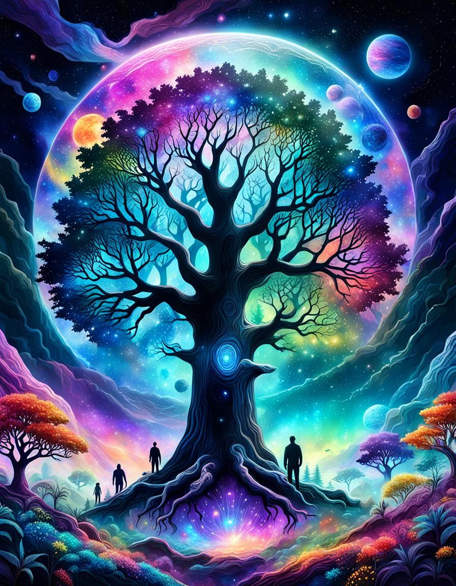 Magical World Tree with Cosmic Fog Illustration