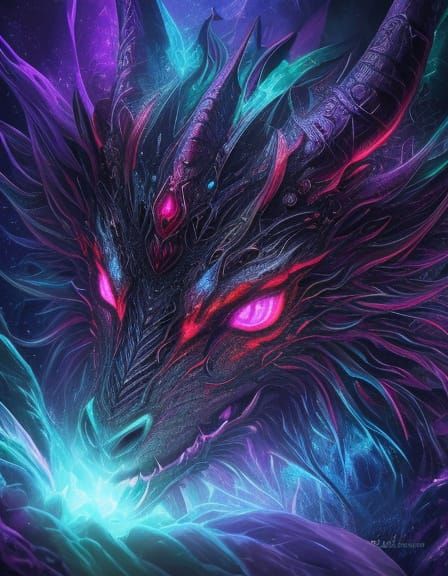 Surreal Mythical Beast with Crystal Aura, Oil Painting