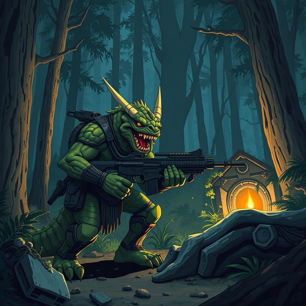 Surreal Turok-Inspired Reptilian Warrior Basks in Sci-Fi Lig...