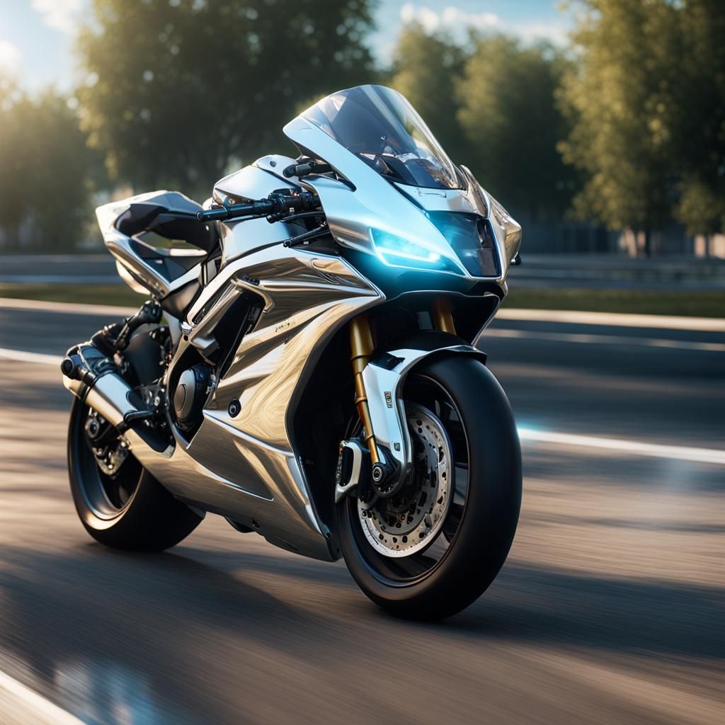 Futuristic Silver Superbike in 3D Game Style