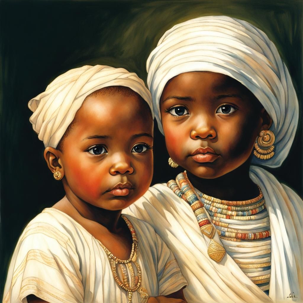 Toddlers in Style of Fayum Mummy Portrait