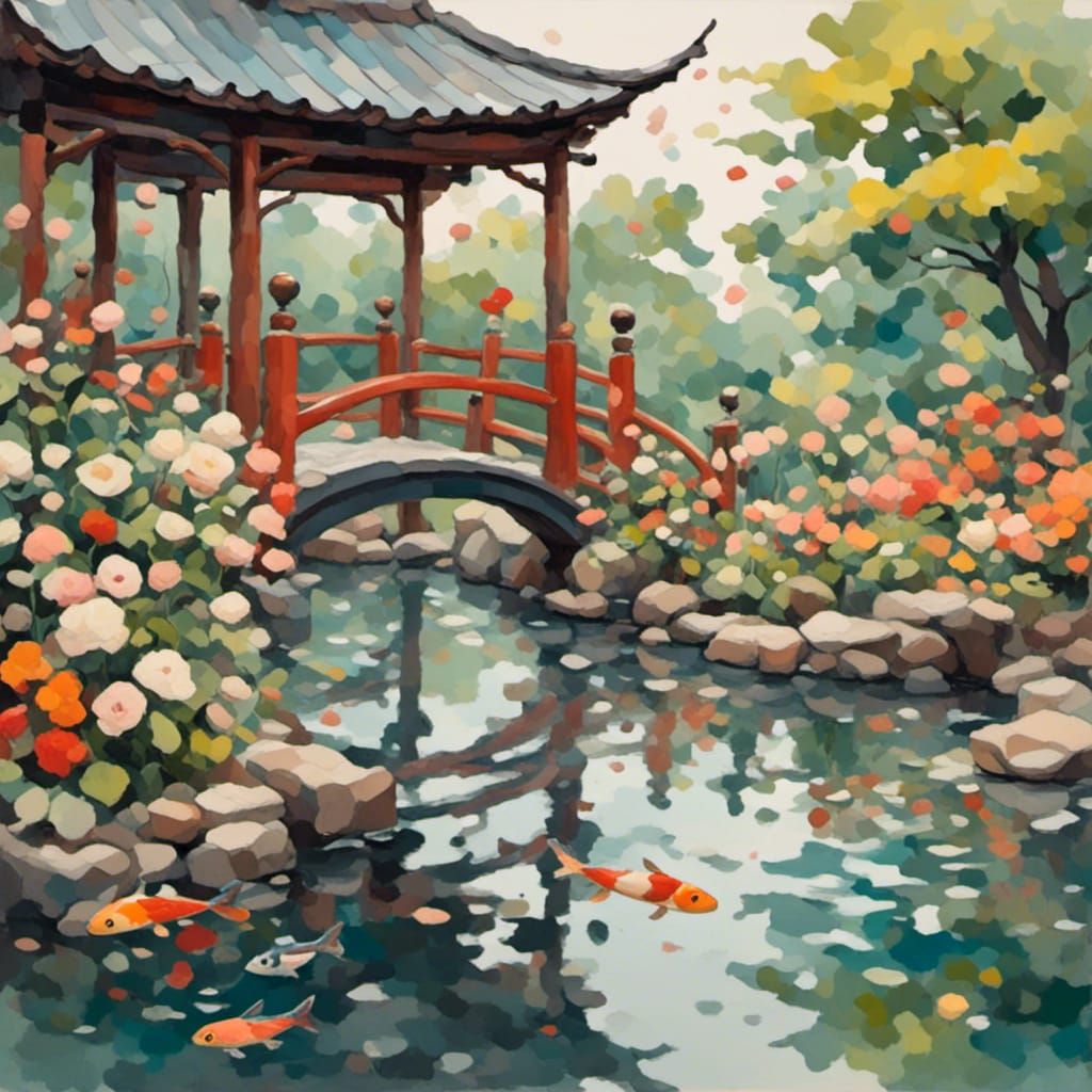 Japanese Garden Gate with Koi Pond