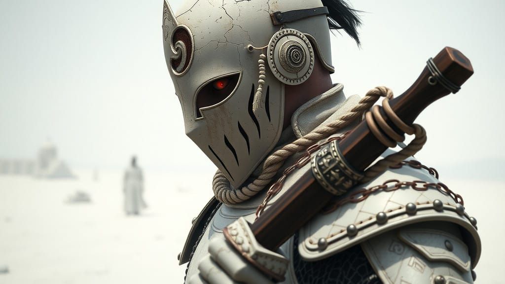 Ethereal Knight in Desolate Landscape