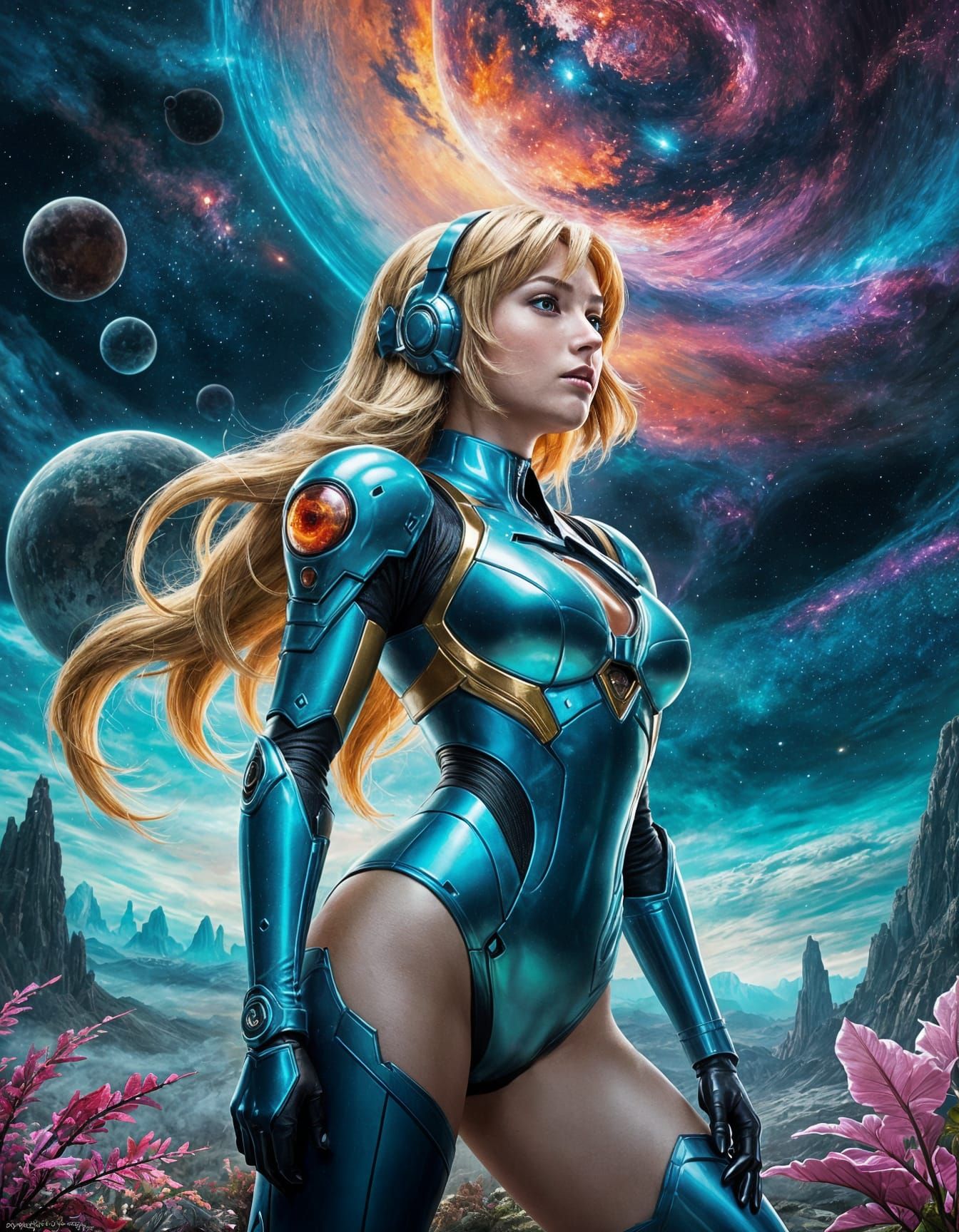Samus Aran on Alien Planet as Oil Painting