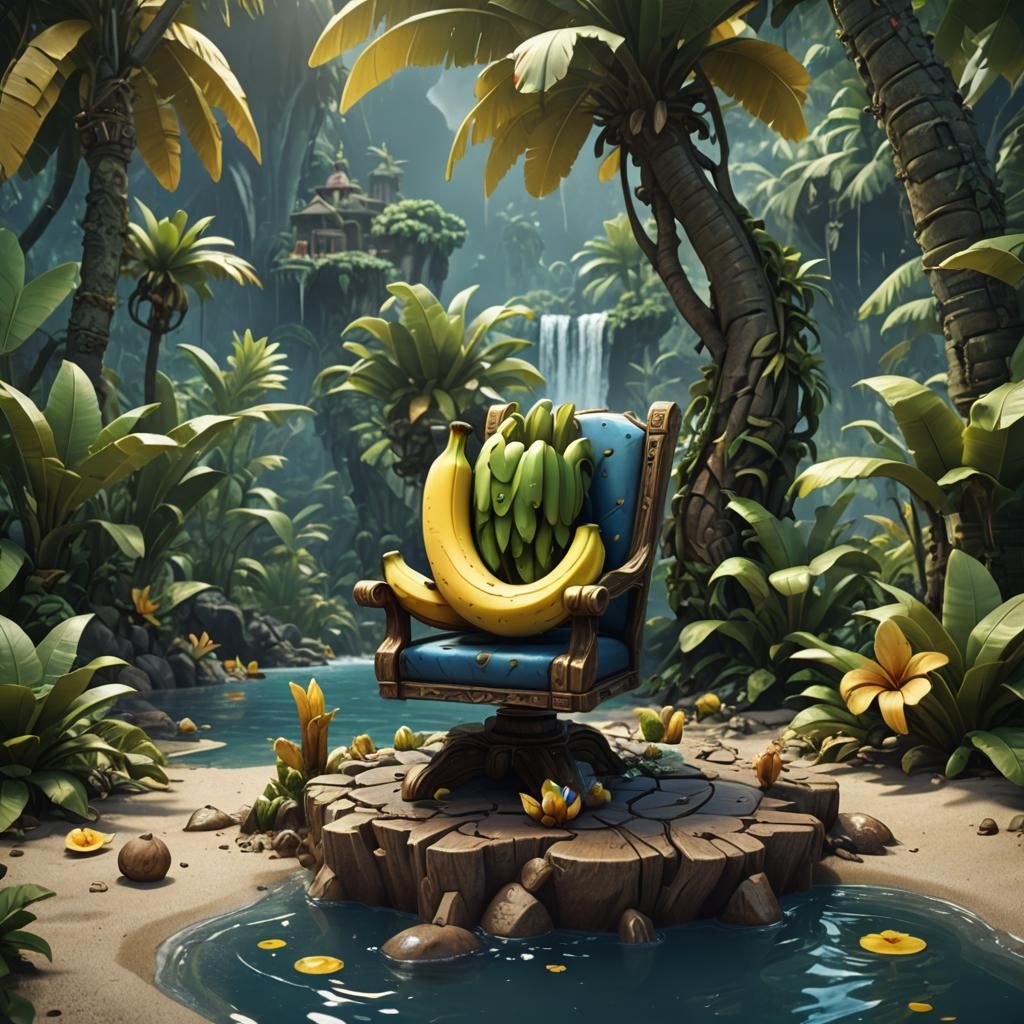 Chibi Banana on Island: Detailed Matte Painting
