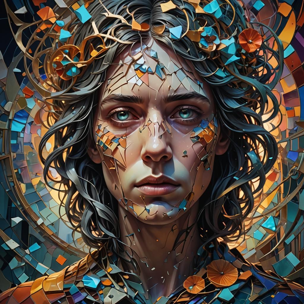 Fragmented Mind: Surreal Digital Art in Bold Colors