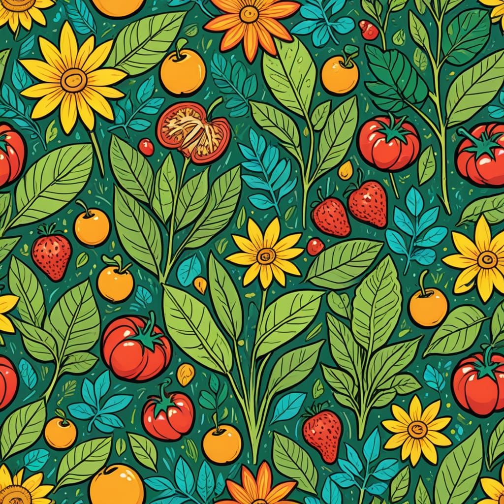 Vibrant Comic Book Art of a Goofy Plant Holding Flower-Sandw...