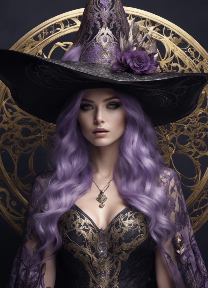 Fantasy Witch with Pastel Purple Hair: Digital Art