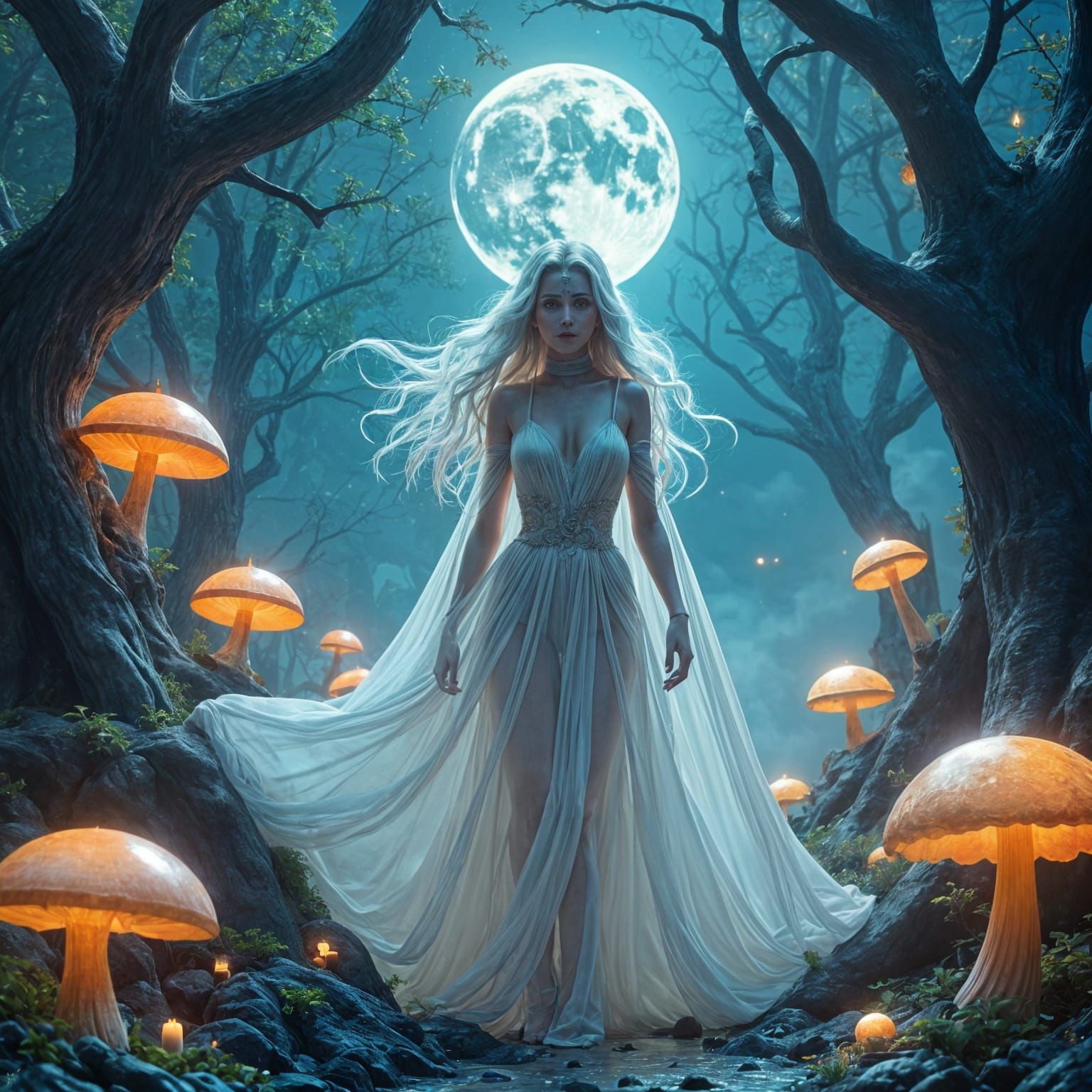Moon Goddess Awakens: Detailed Fantasy Art