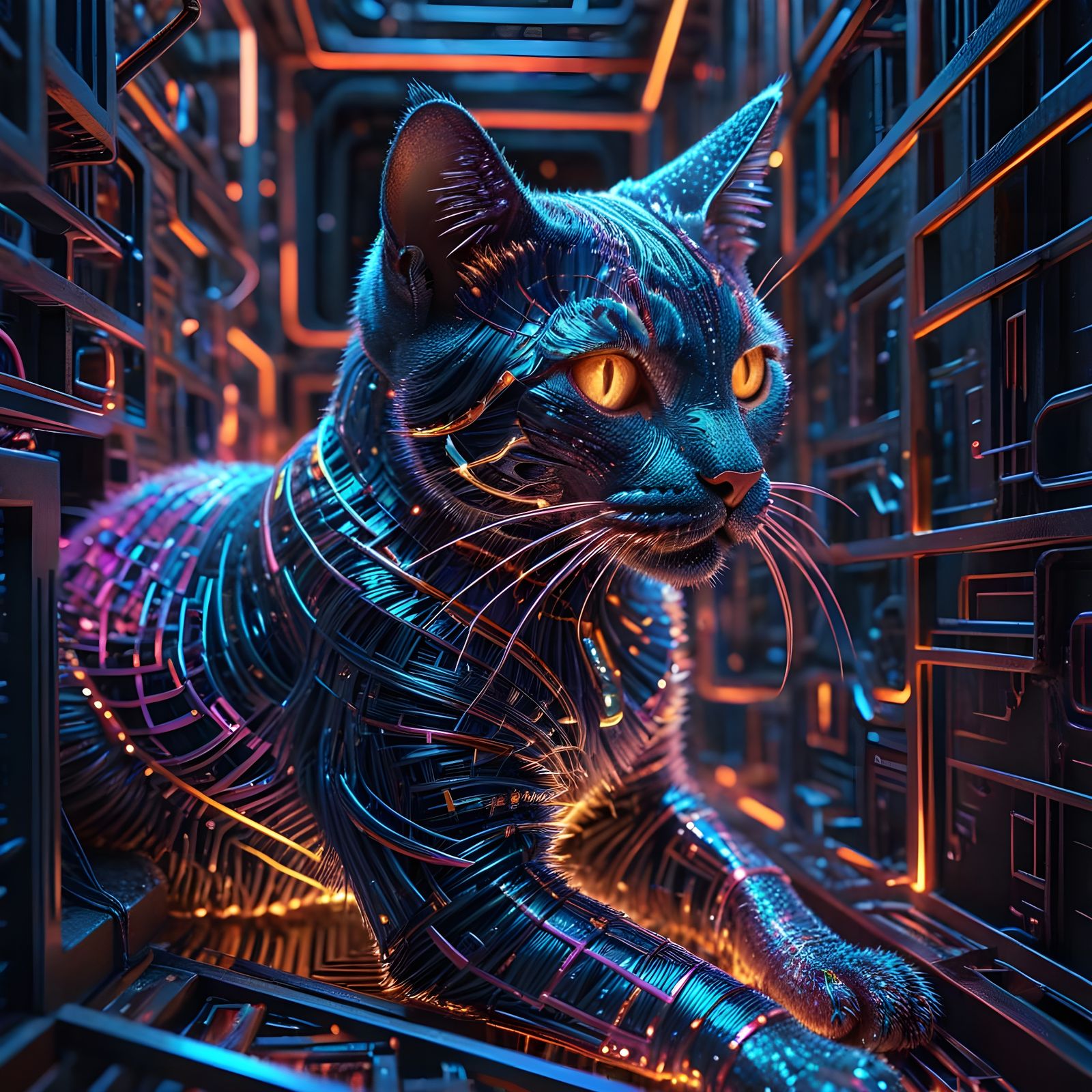 Mechanical Wire Cat in Escher-Inspired Maze