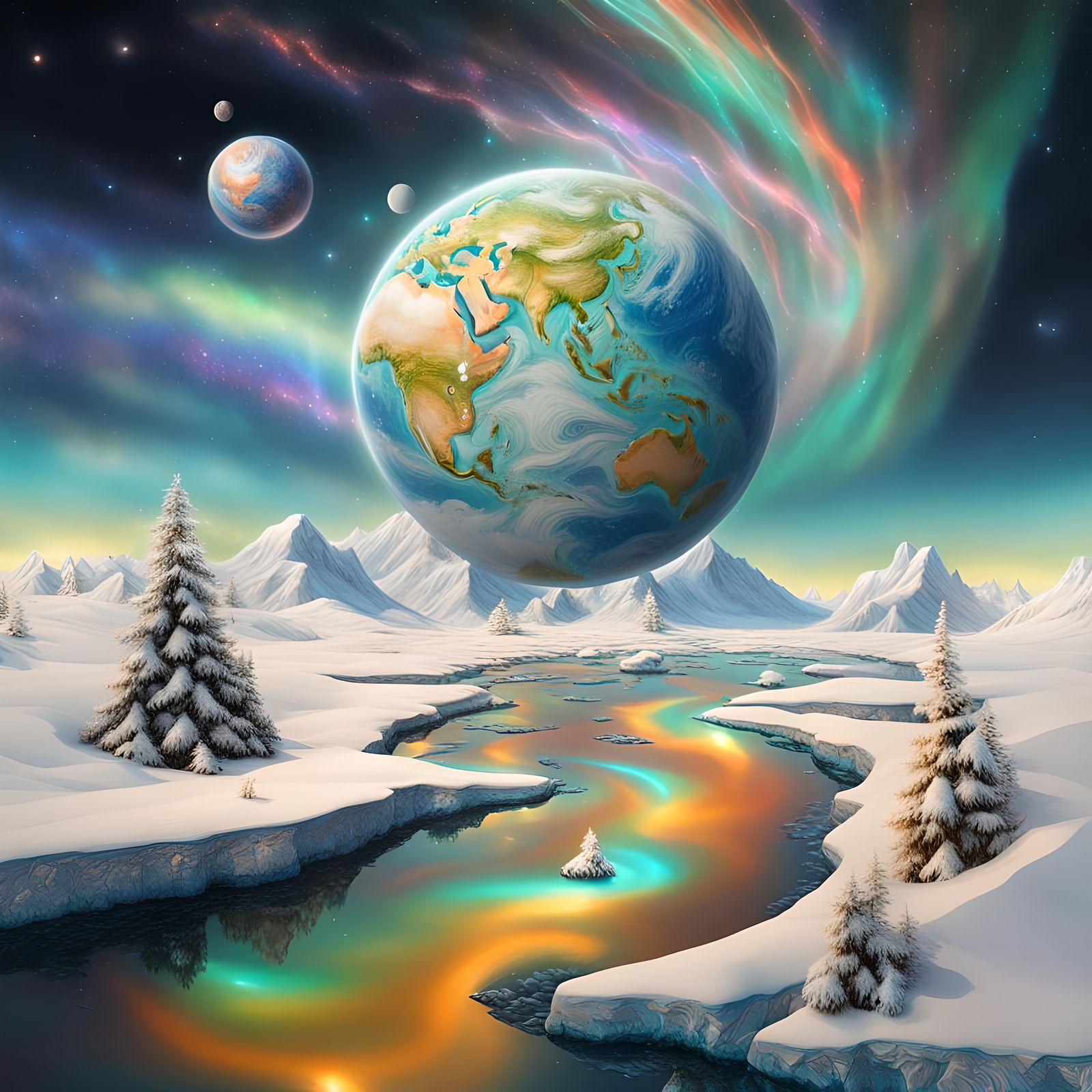 Magnetic North Pole: Holographic Astral Illustration