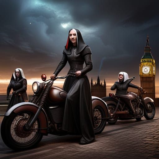 Evil Leather Nuns on Motorcycles in London