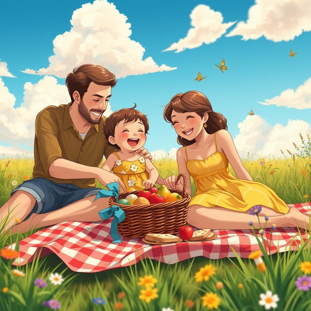 Whimsical Family Picnic in Vibrant Colors