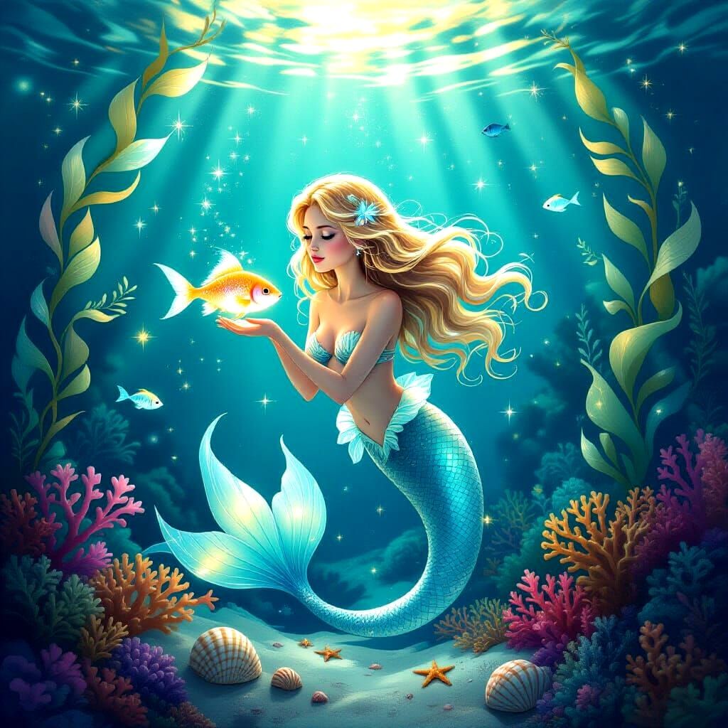 Enchanted Mermaid in Glowing Underwater Fairytale