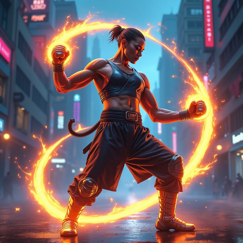 Cyberpunk Muay Thai Master of Metal