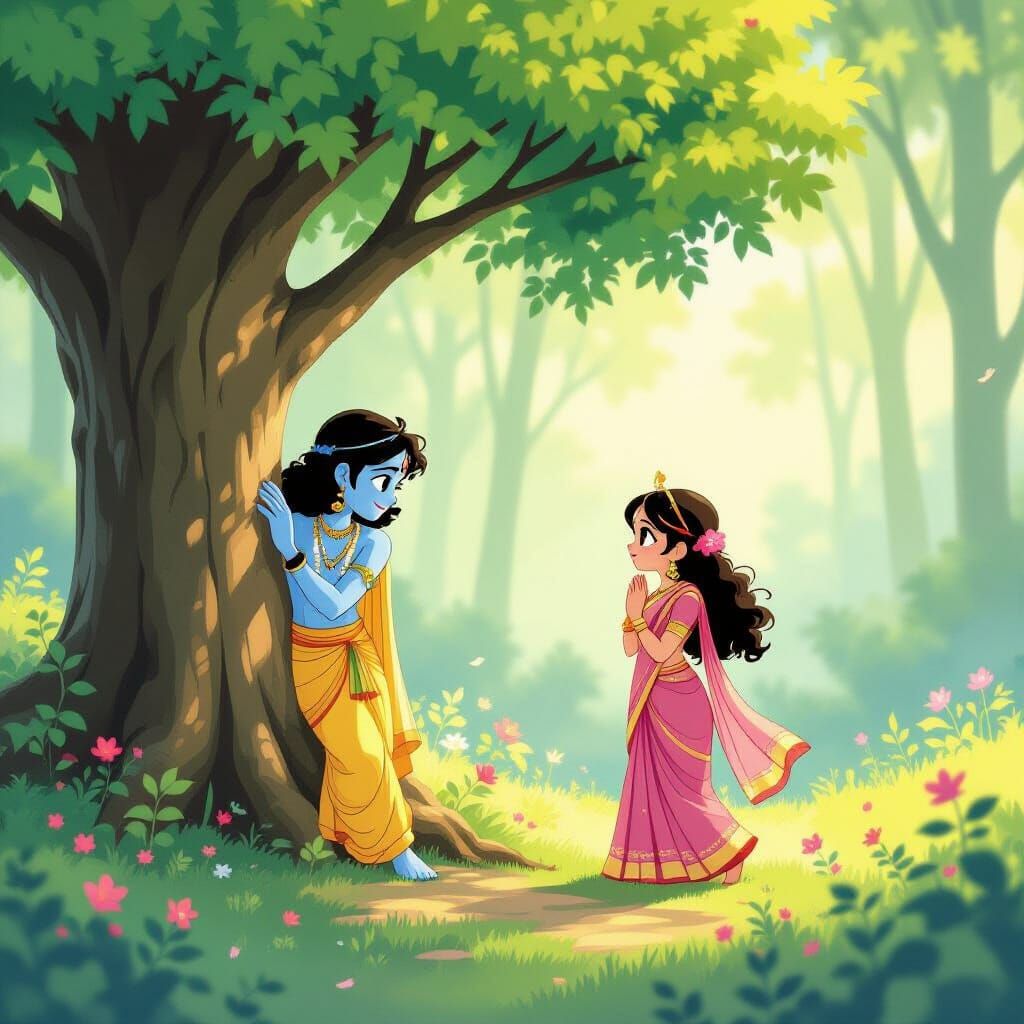 Krishna and Radha Hide-and-Seek, Ghibli Anime Style