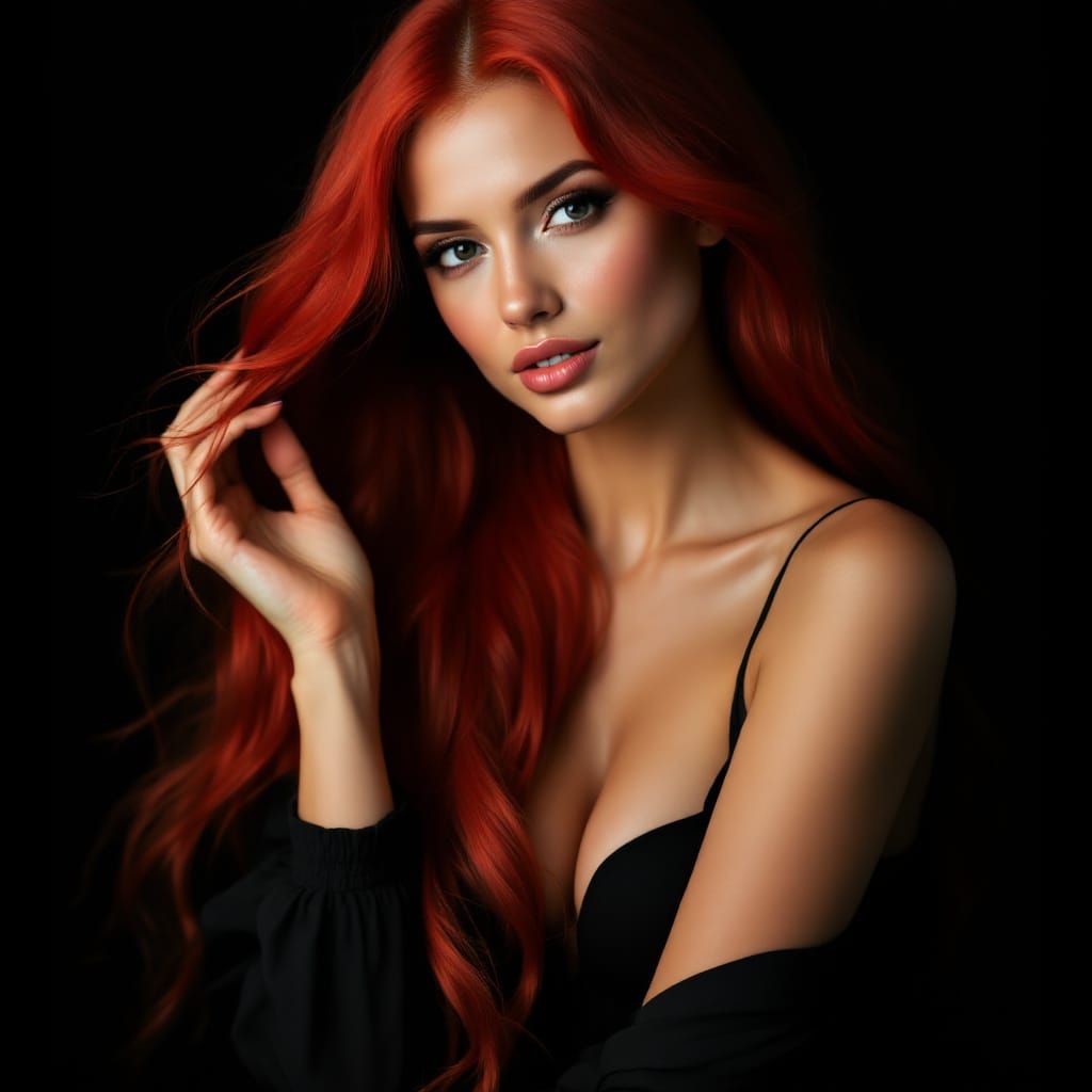 Elegant Red-Haired Woman in Studio Portrait