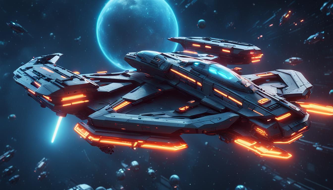 Halo-Inspired Starship Fleet in Cyberpunk Style