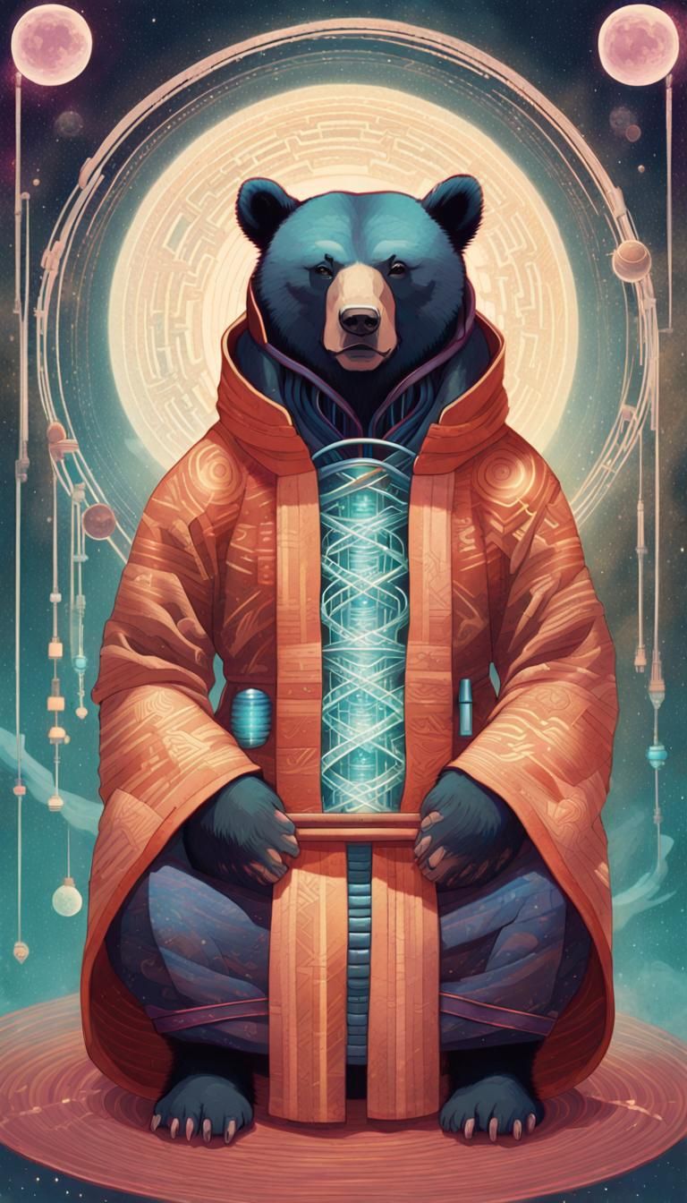 Cosmic Asian Bear in Woven Robe, Visionary Art