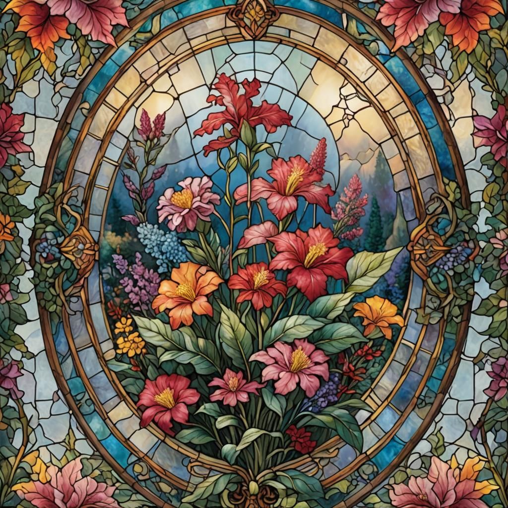 Stained Glass Celosia in Ethereal Fantasy Style