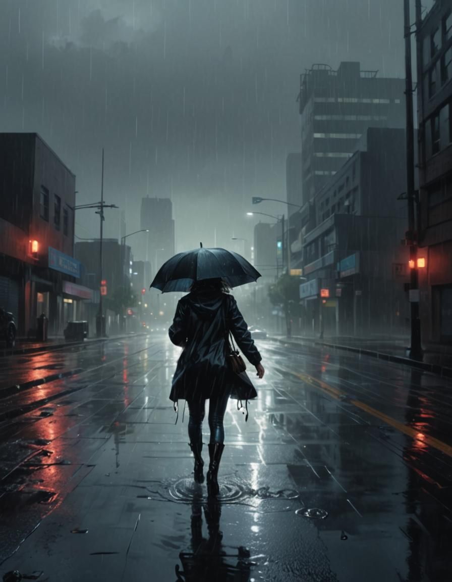 Neon Cybercity in Rain: Comic Book Style