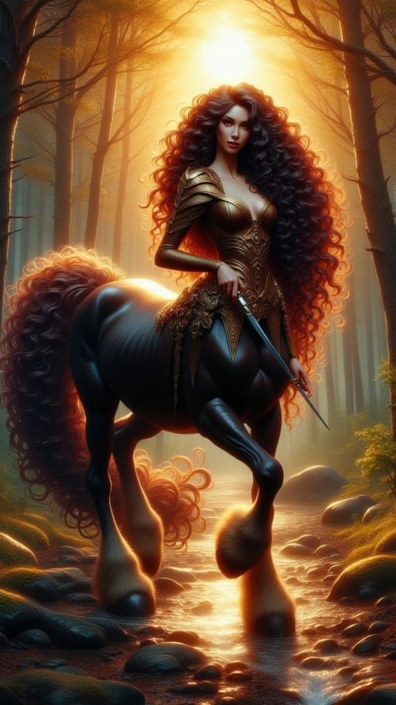 Regal Centauride Beside Forest Stream in Golden Hour Light