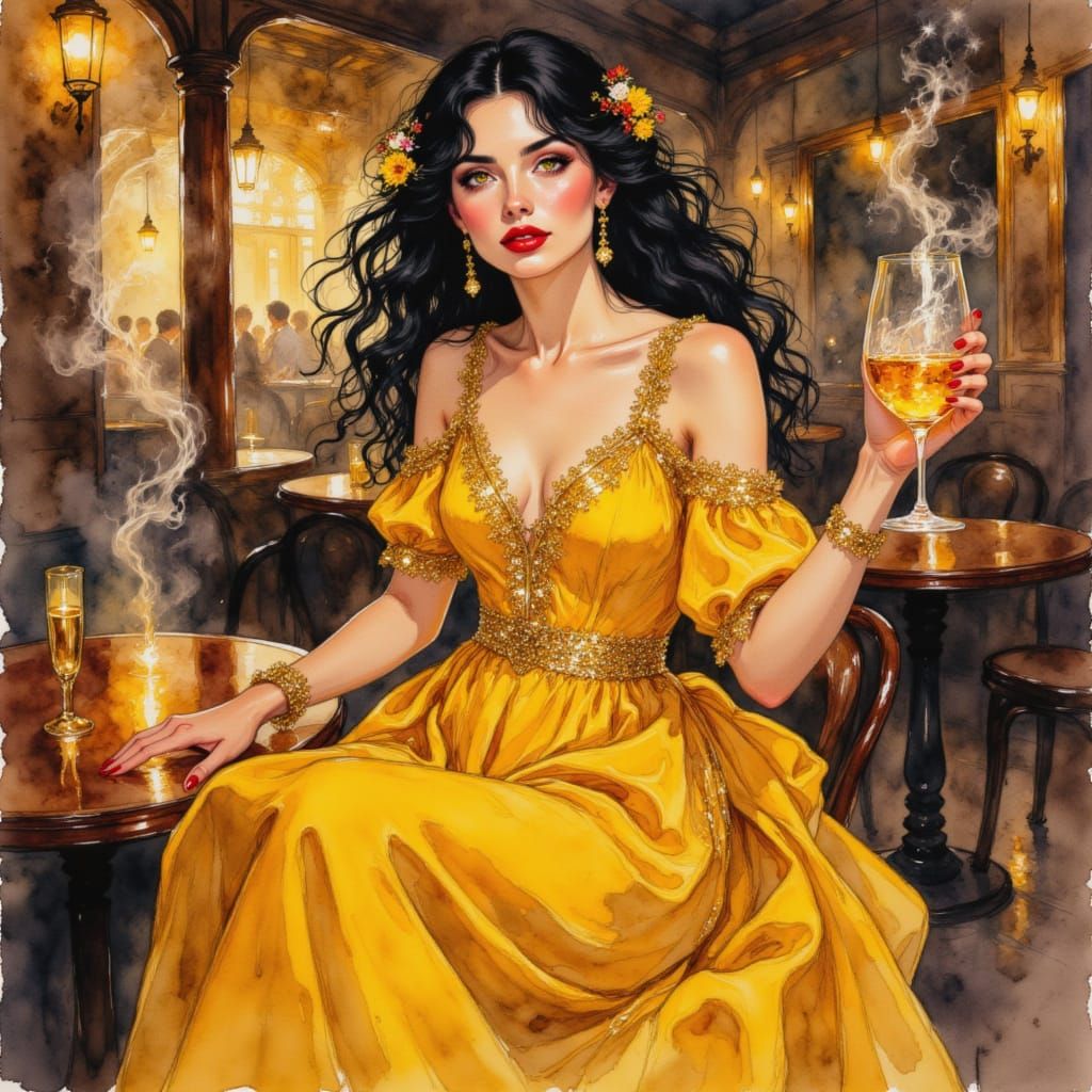 Scarlet Dress in Seville Tavern, Dance of Fire and Gold