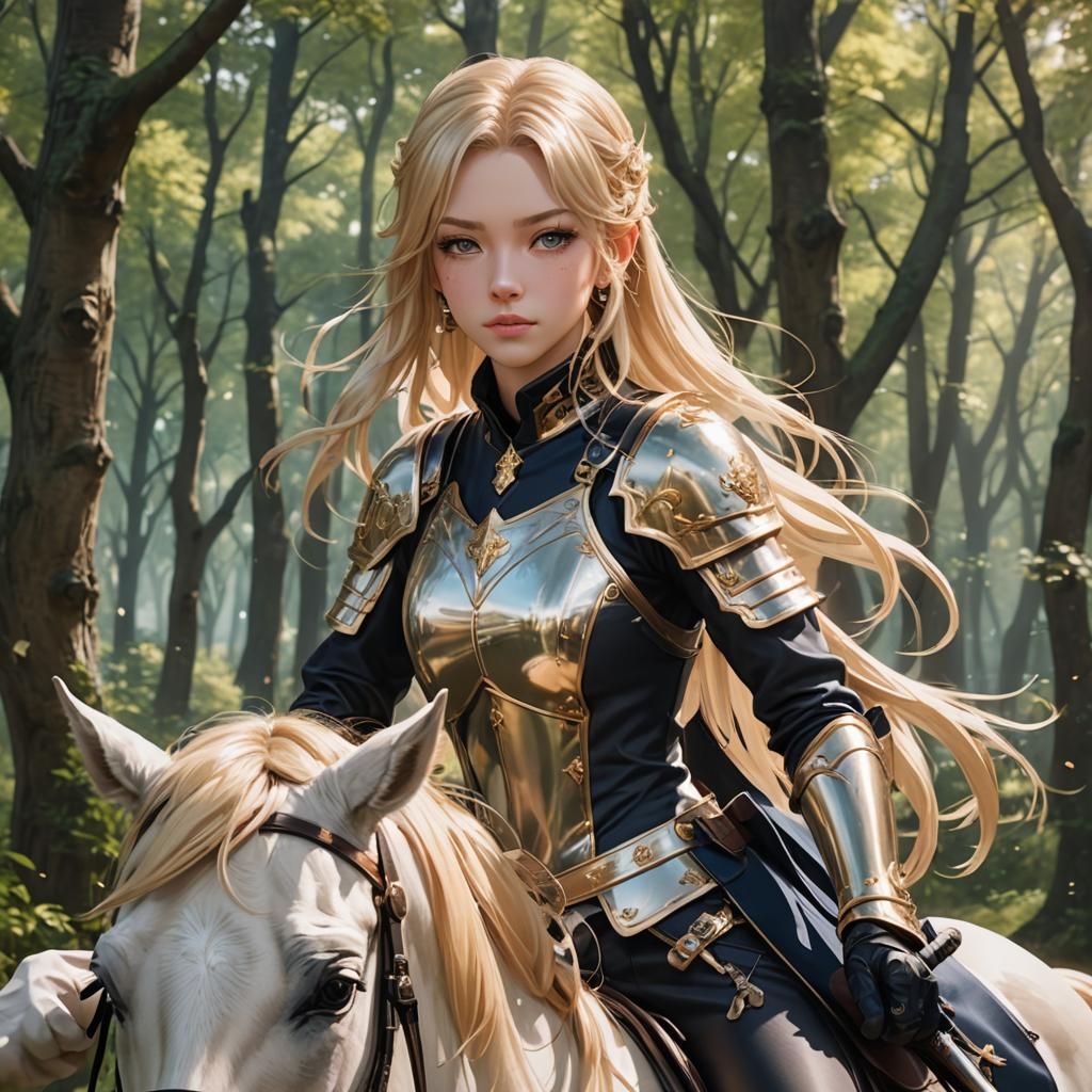 Girl Riding Horse Through Woods in 3D Anime Art