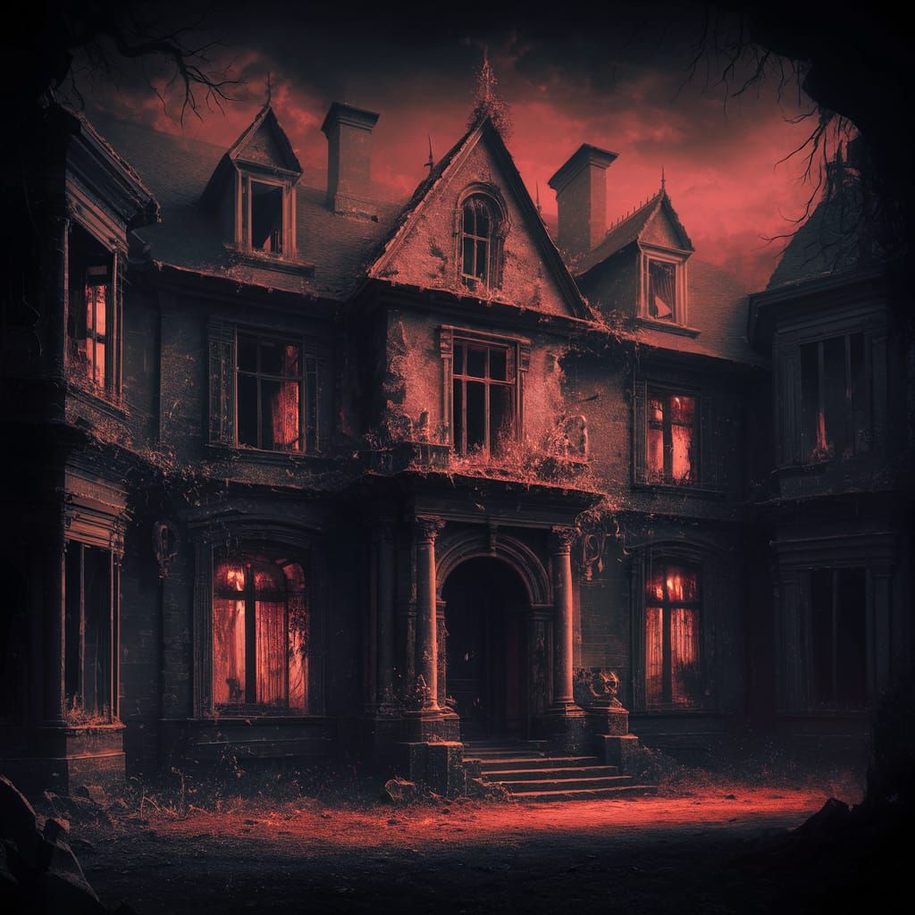 Dark Fantasy Mansion in Eerie Ember Light