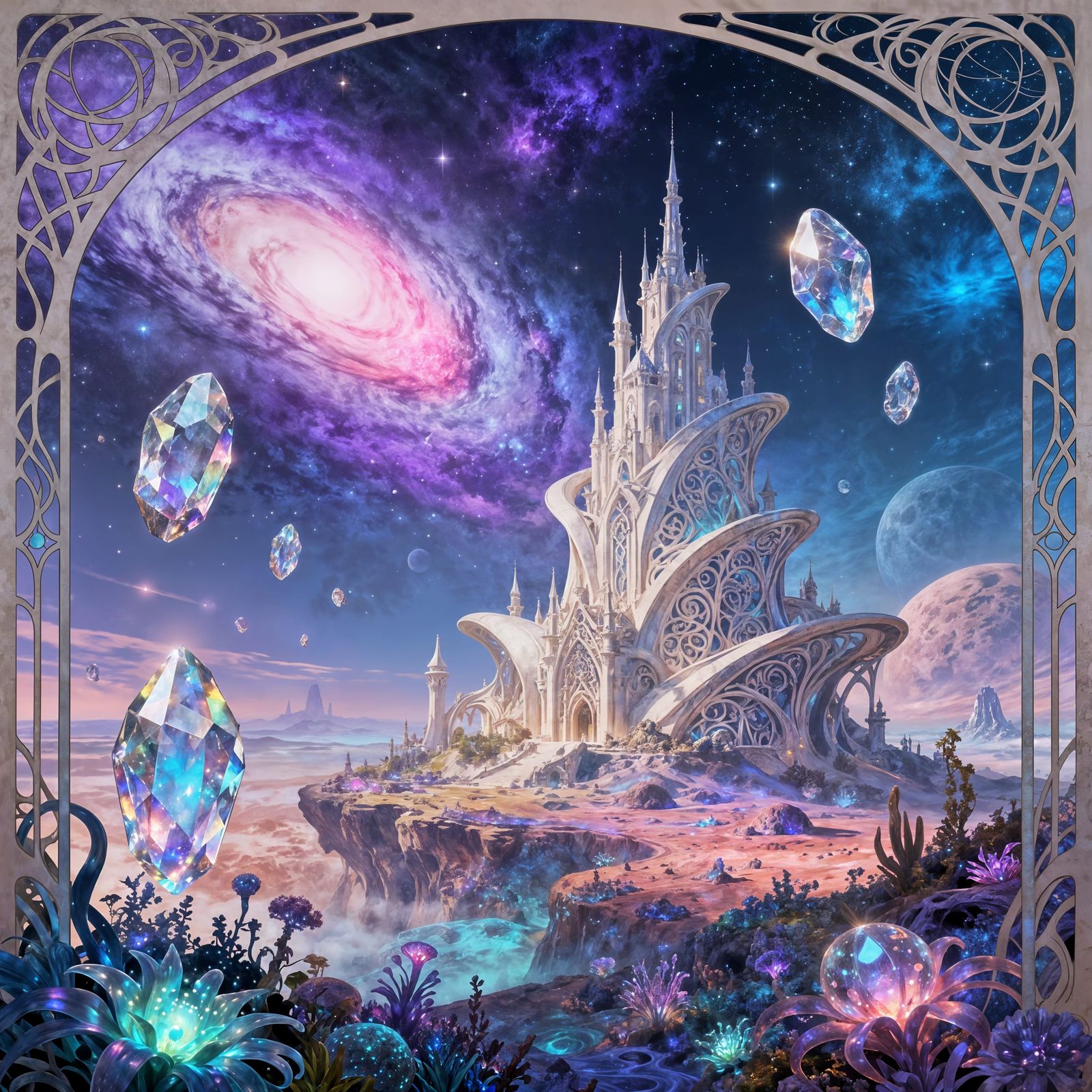 Art Nouveau Castle on Alien Planet with Nebulae