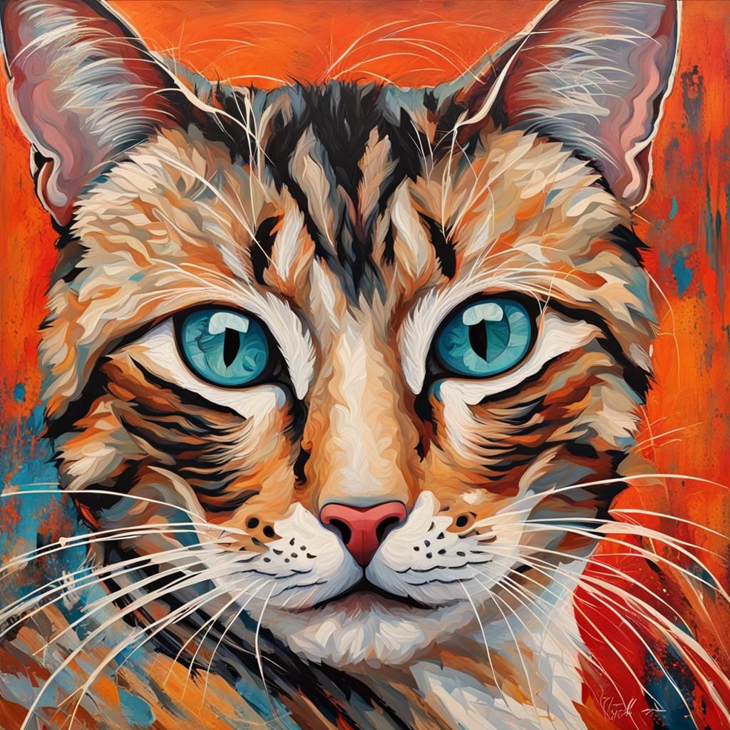 Abstract Feline Art in Complementary Colors