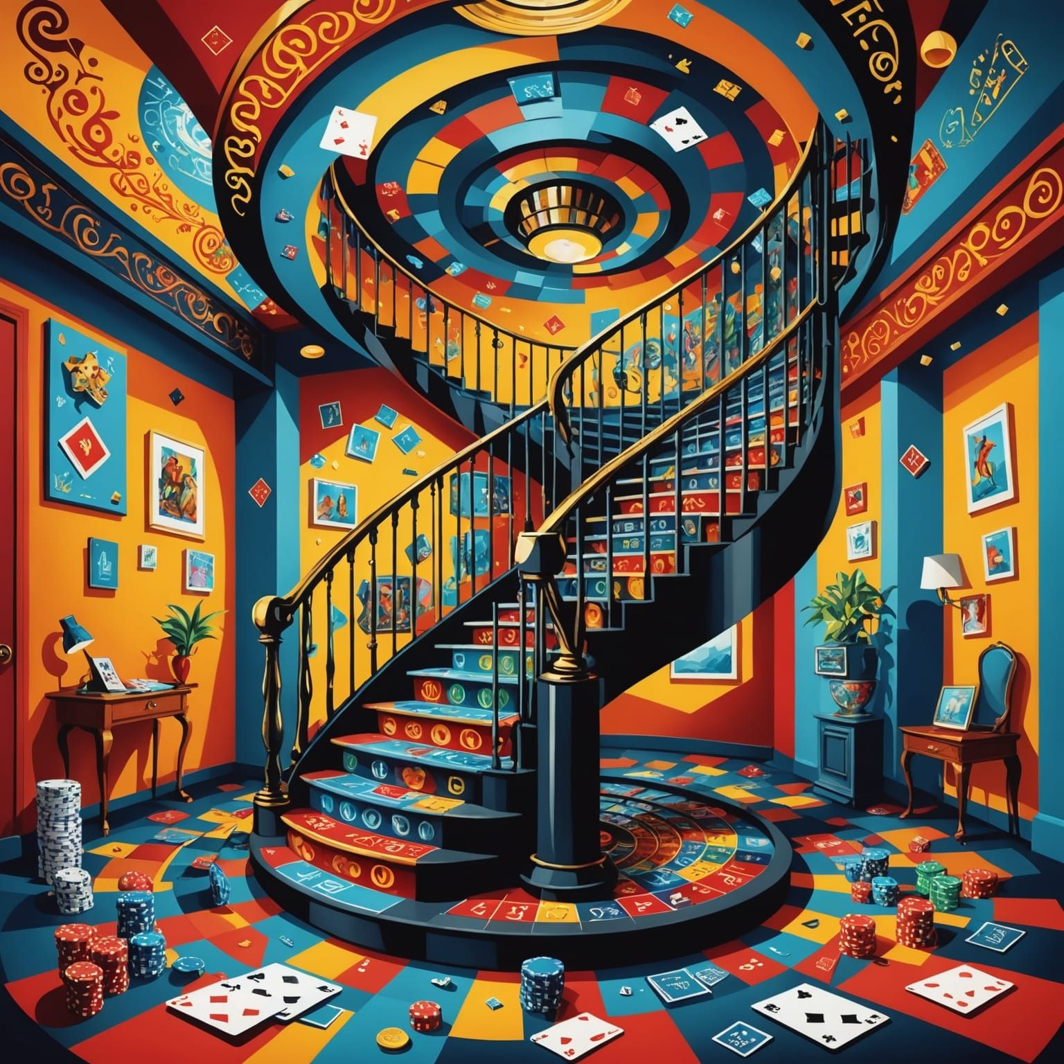 Casino Dice Staircase in Surreal Style