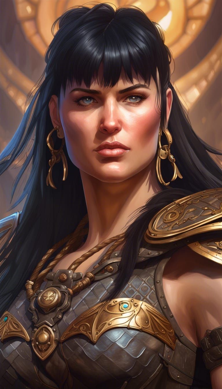 Xena Warrior Princess Portrait in Hyperdetailed Style