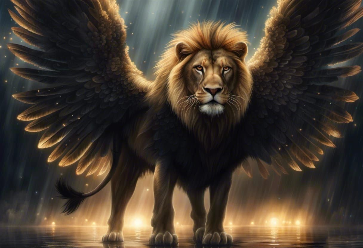 Lion hybrid or Griffon walking on water