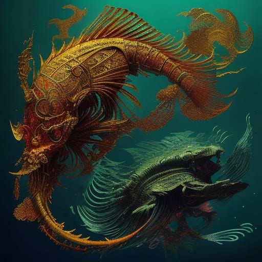 Ethereal Red Fish in Starry Abyss