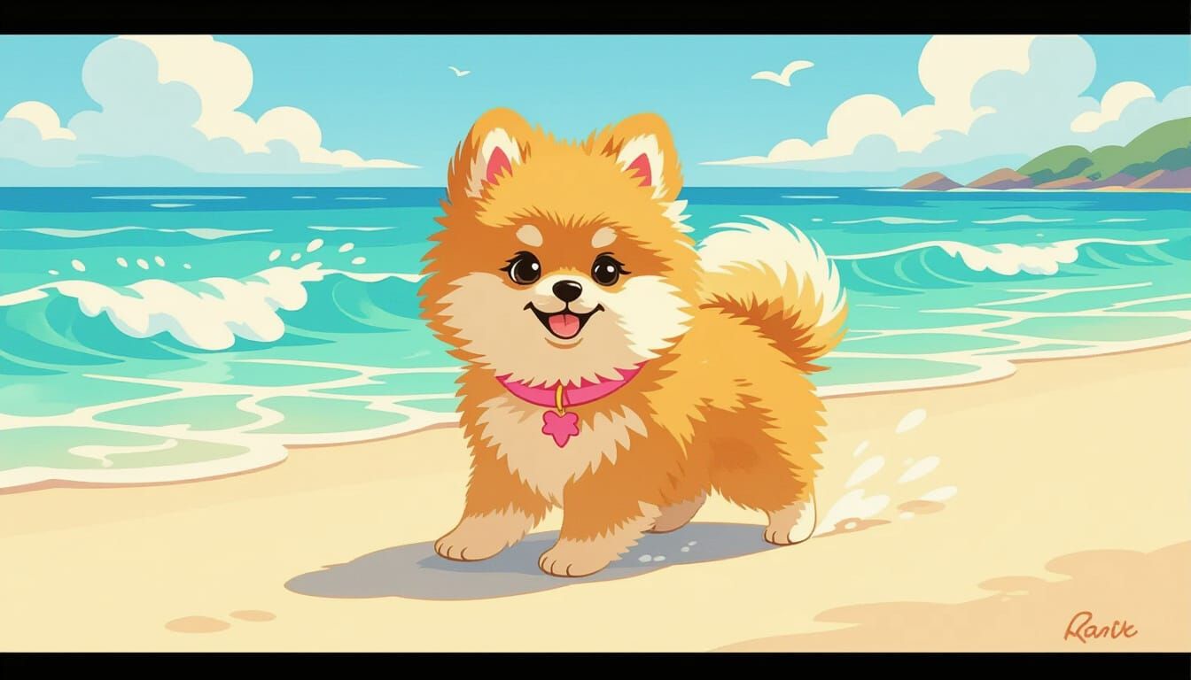 Pomeranian Puppy's Beach Day: Children's Book Illustration S...