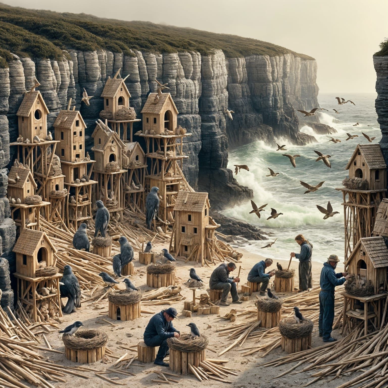 Driftwood Homes for Seabirds on Windswept Cliffs