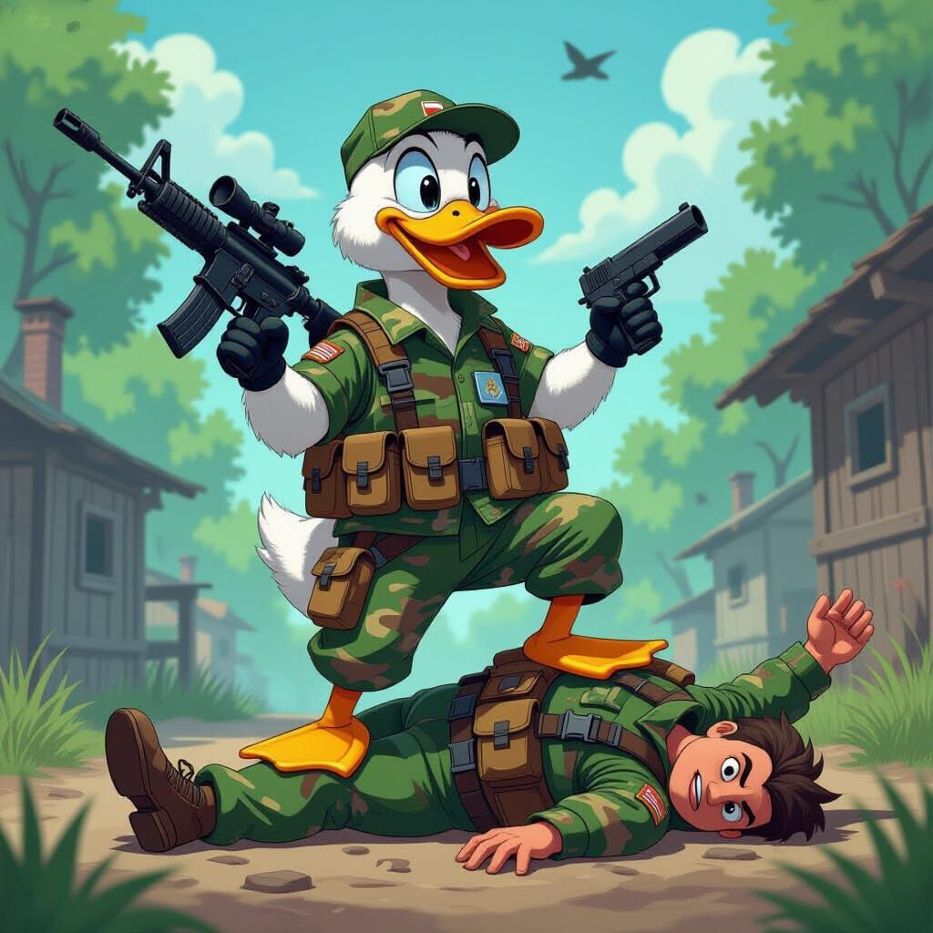 Duck Warrior: Cartoon Victory in Camouflage