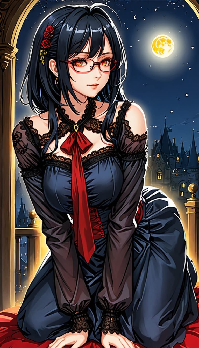 Gothic Anime Portrait in Blue Moonlight