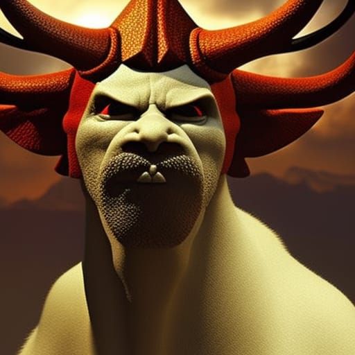 Surreal Horror Mountain Demon on Throne in Hell