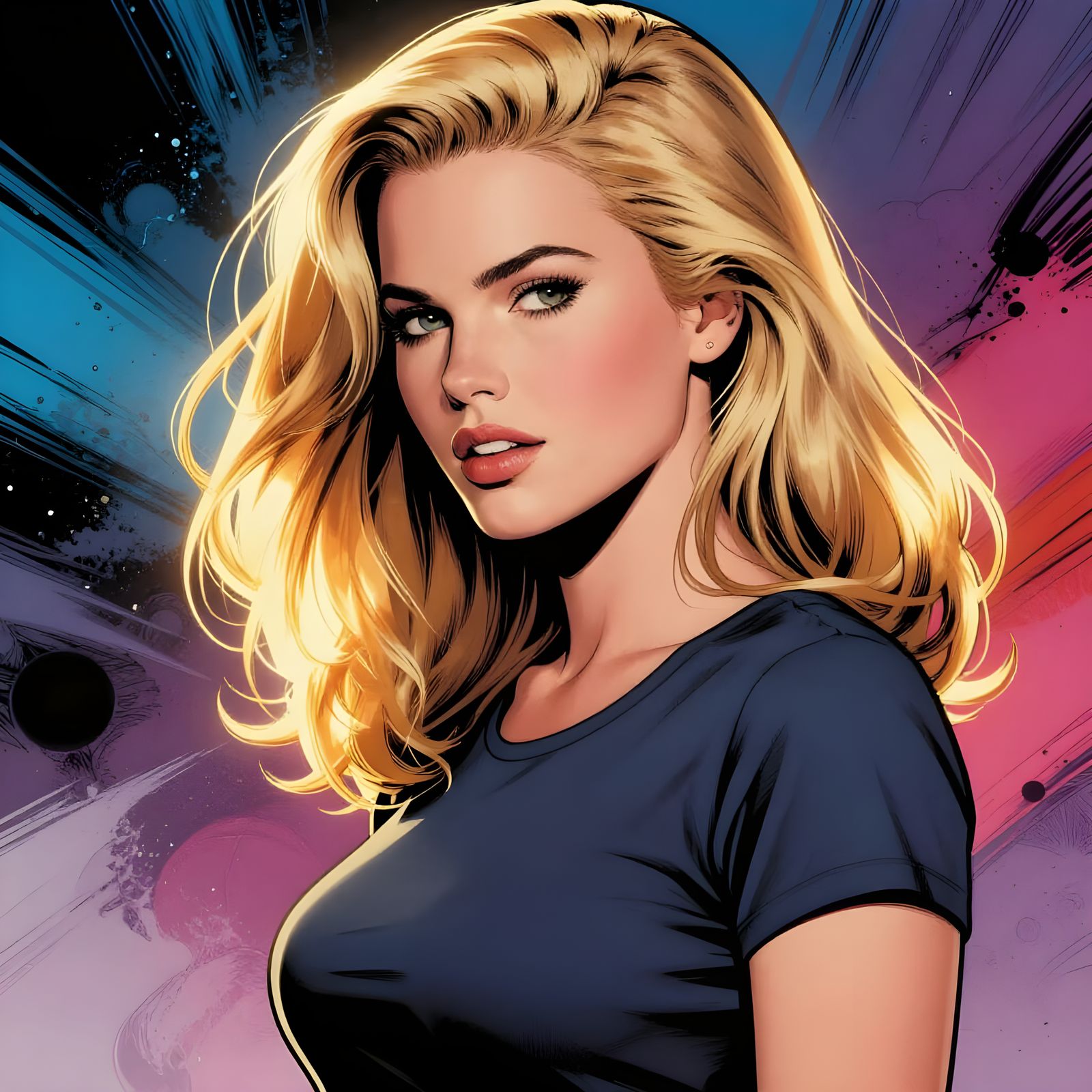 Voluptuous Blonde Woman in Comic Book Art Style