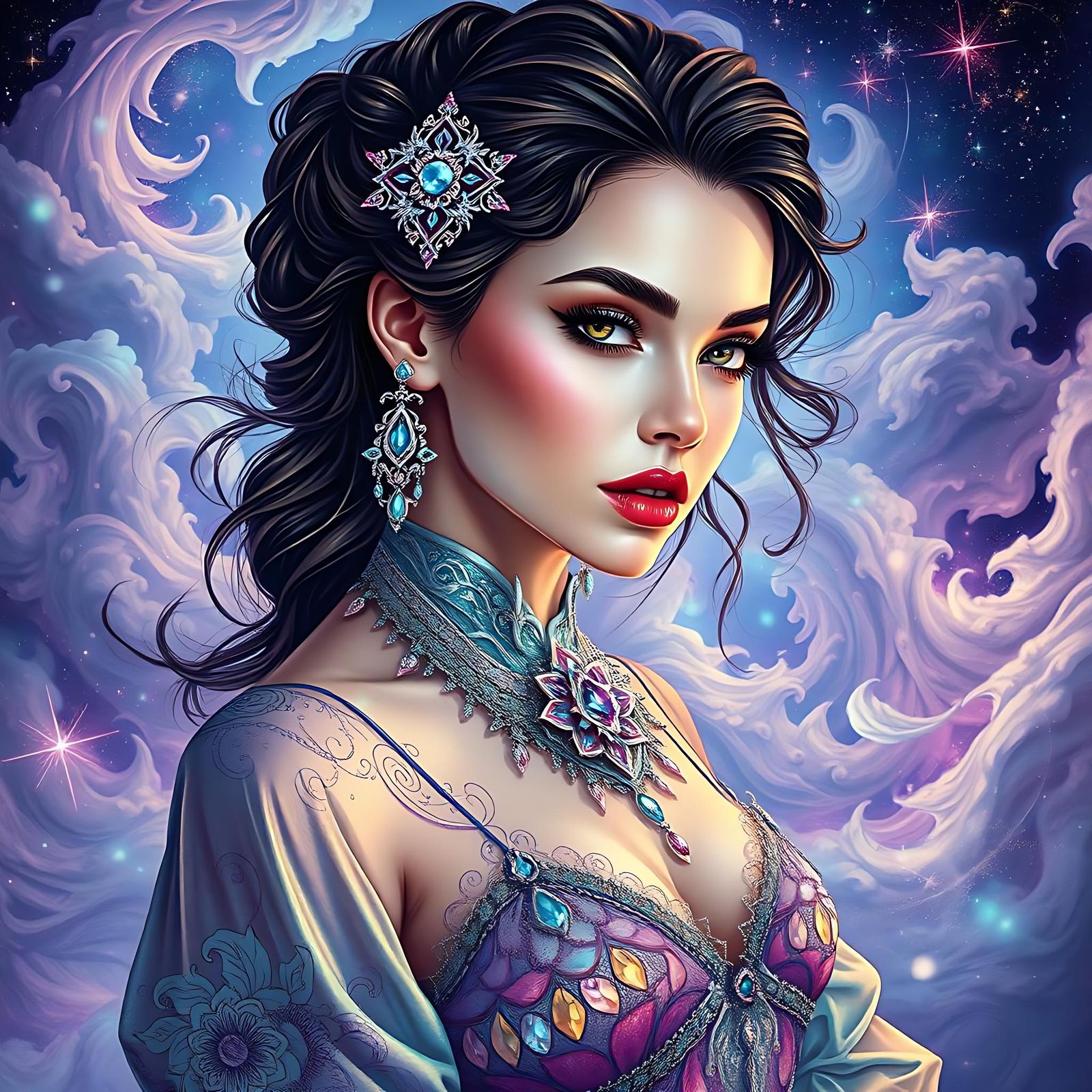 Colorful Futuristic Portrait in Mixed Media