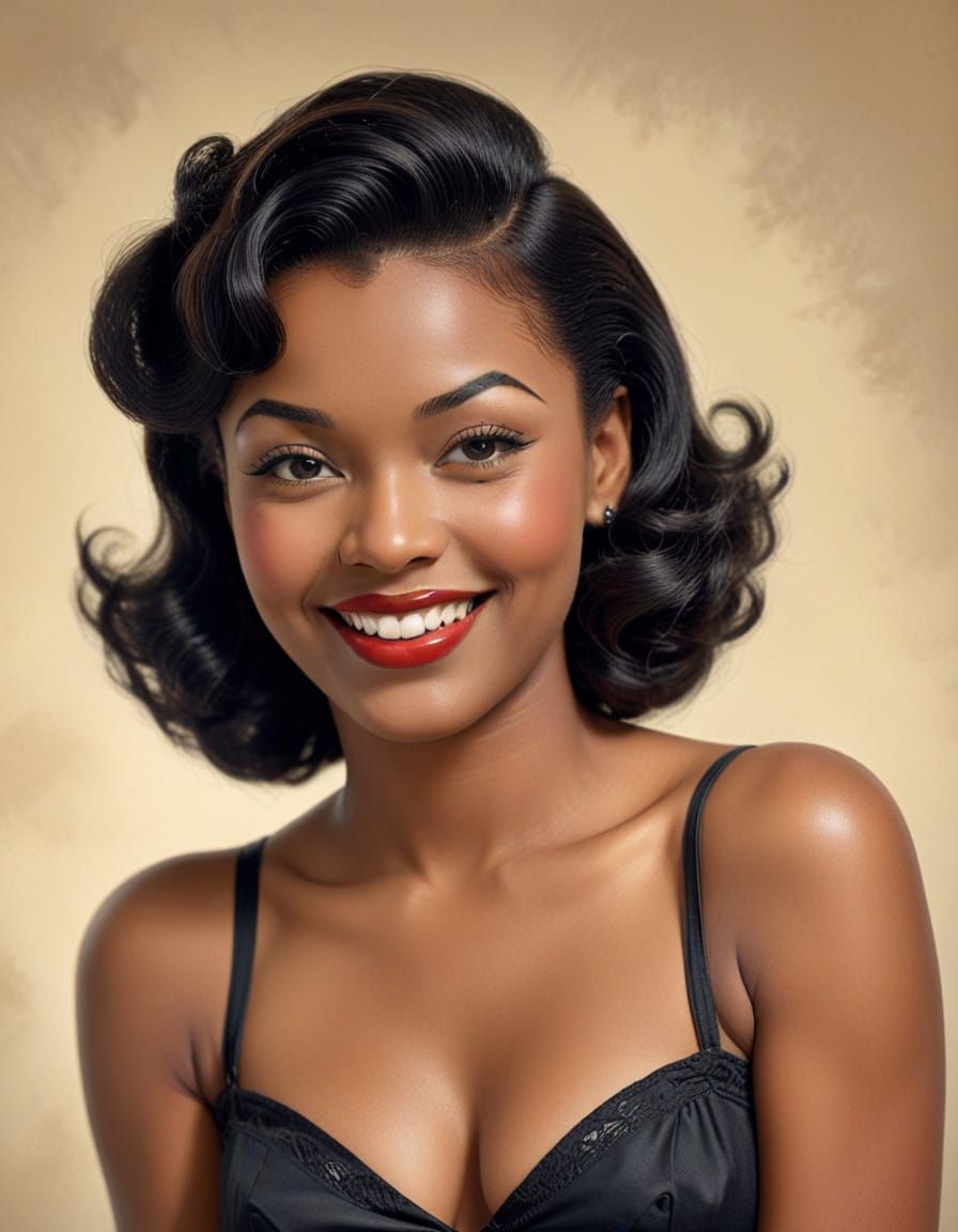 Sensual Black Pin-Up Girl in 1940s Style