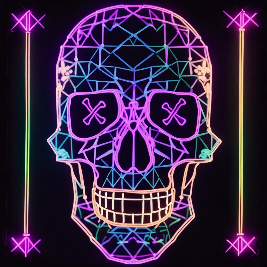 Neon Geometric Skull: Abstract Album Cover Art