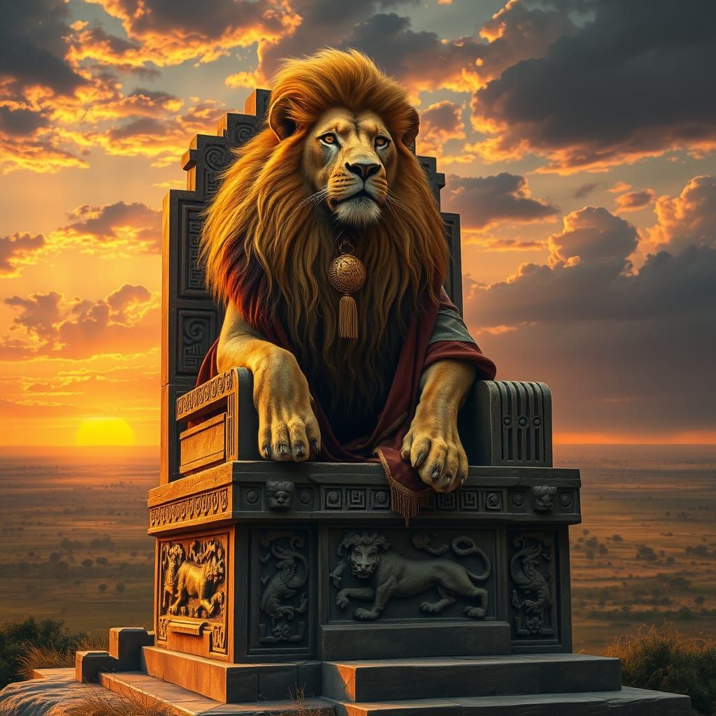 Lion King on Savannah Throne in Baroque Style