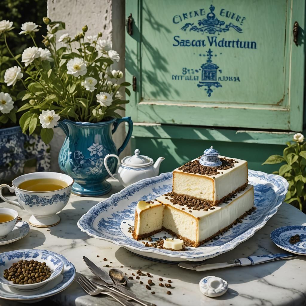 Cheesecake Overflowing from Box in English Teahouse